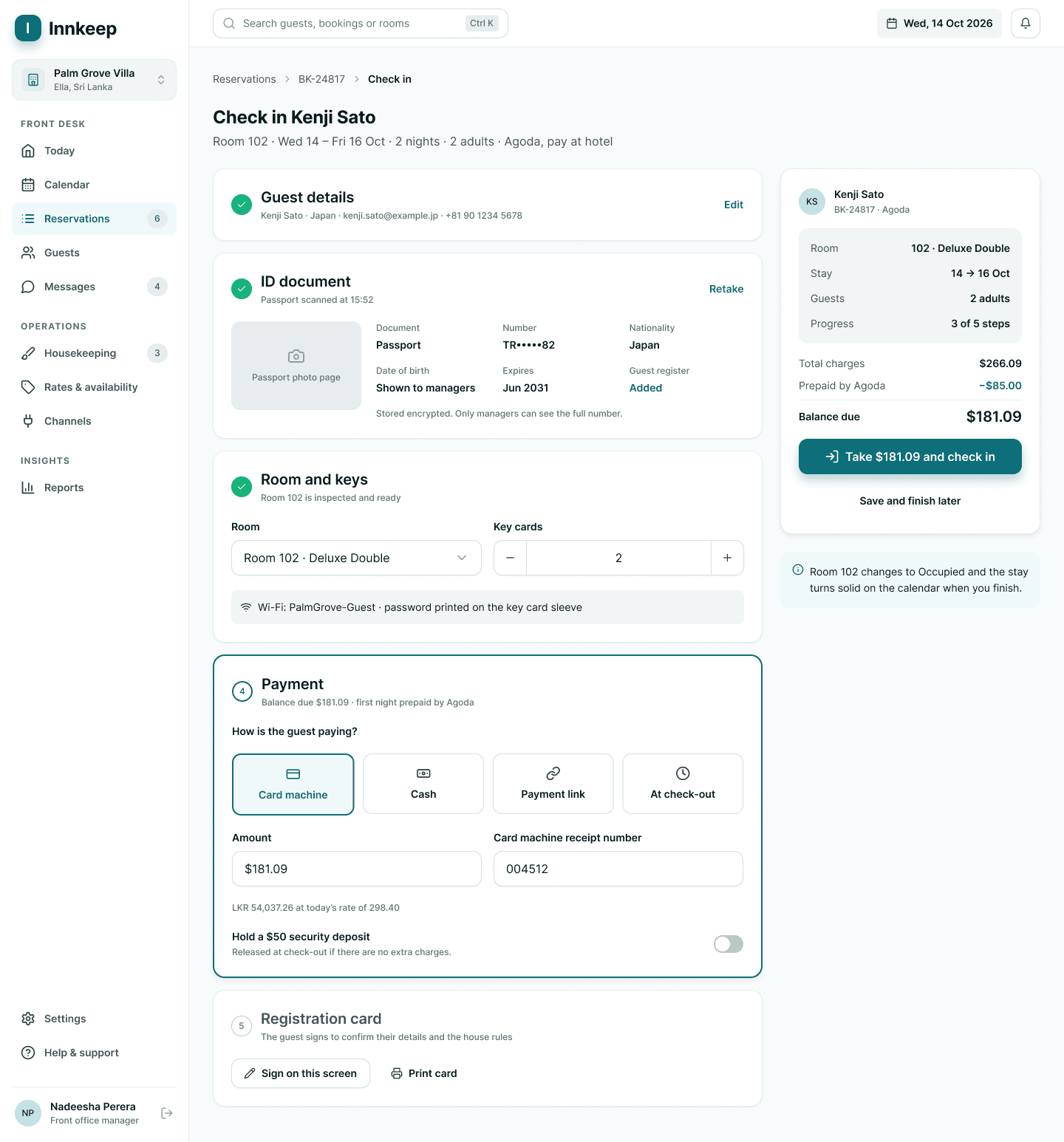 Innkeep check-in flow