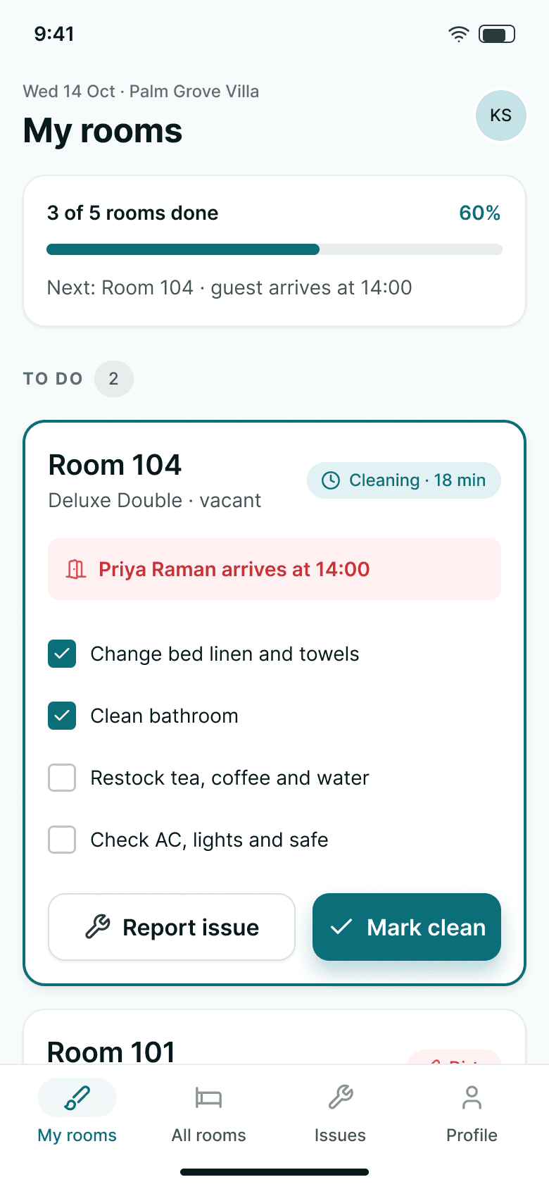 Innkeep housekeeping app on a phone