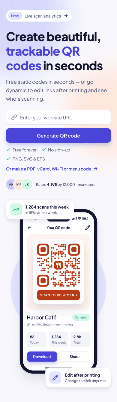 QR generator homepage on mobile