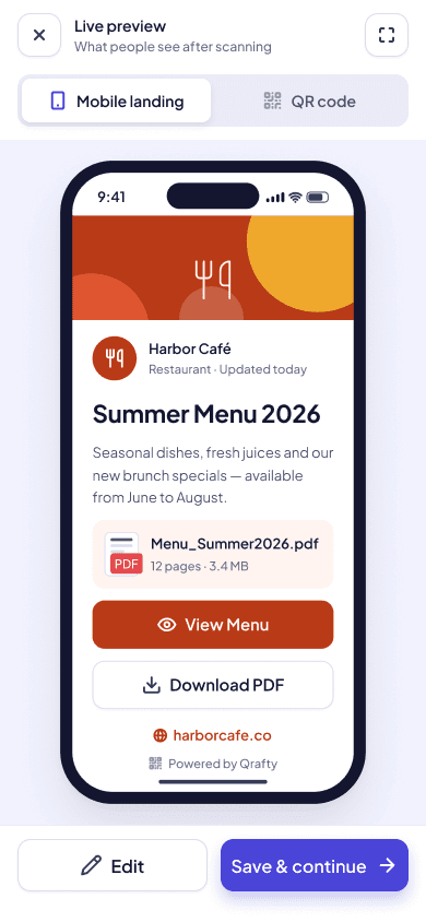 PDF landing page preview on a phone